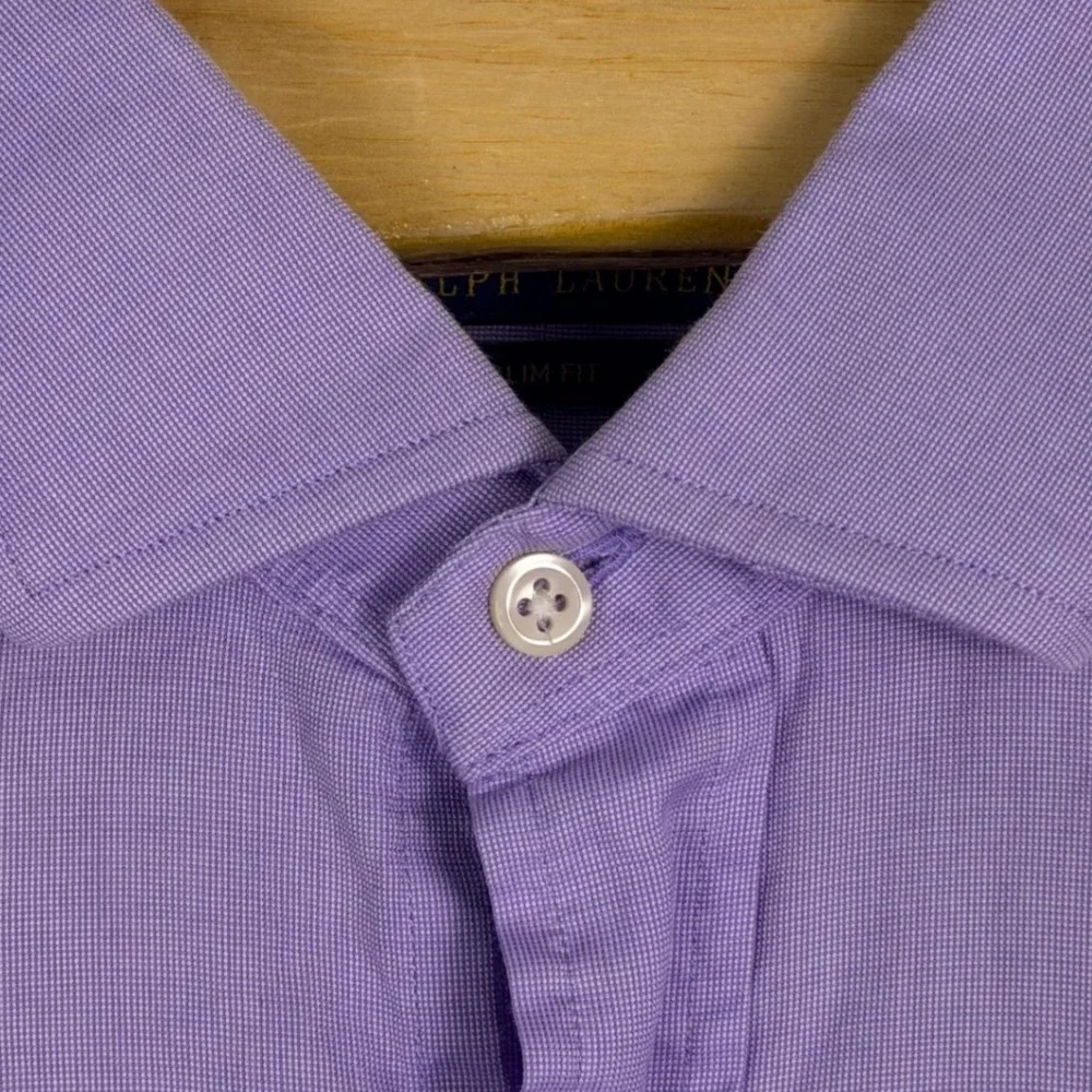 Polo Ralph Lauren Button Down Men 16 Large Slim Fit Purple Herringbone Poplin